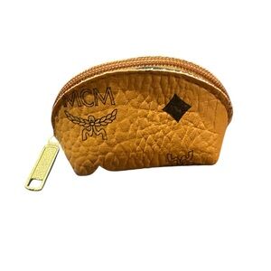MCM Brown Leather Coin Purse with Gold Accents